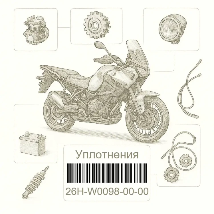 26H-W0098-00-00 Уплотнения, комплект, Yamaha Номер детали 26H-W0098-00-00, 26HW00980000, 26H-W0098-00, 26HW009800, 26H W0098 00