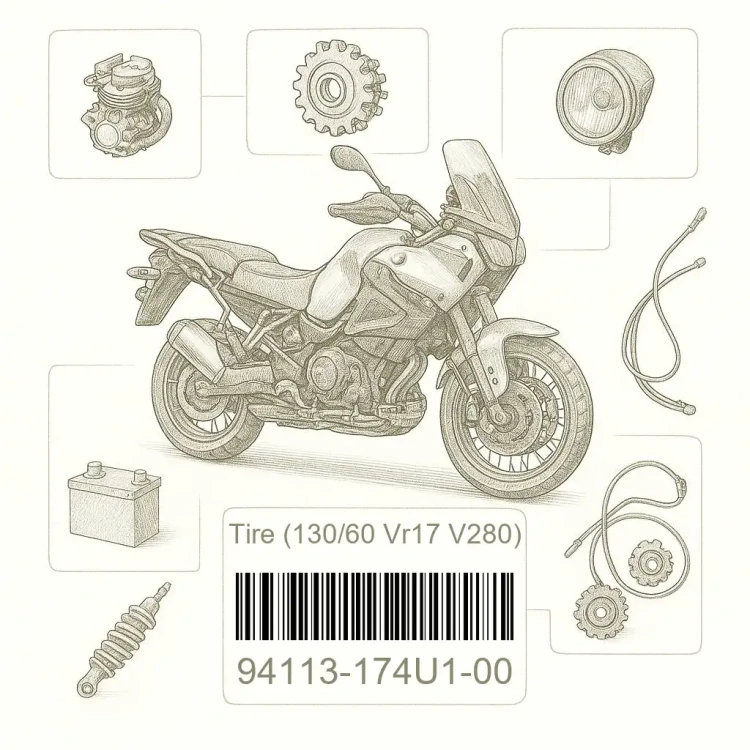 94113-174U1-00 Tire (130/60 Vr17 V280), Yamaha Номер детали 94113-174U1-00, 94113174U100, 94113-174U1, 94113174U1, 94113 174U1