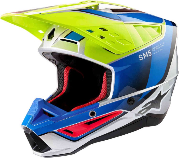Мотошлем для мотокросса и эндуро Alpinestars S-M5 Sail 2024 Желтый/Синий 8306723-5579-S