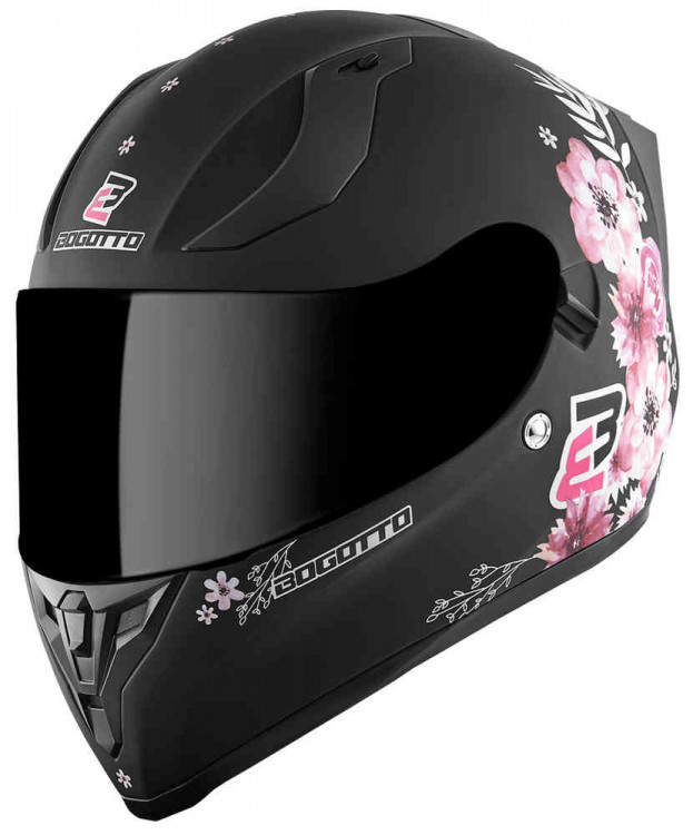 Мотошлем интеграл женский Bogotto H128 Fiori Черный/Розовый BGT-05-MH-082-112-L