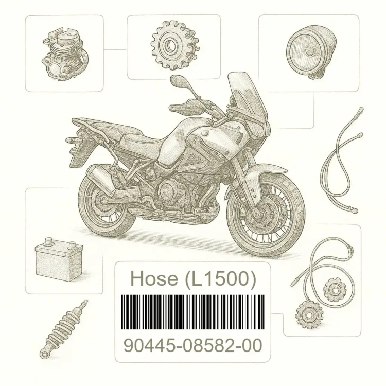 90445-08582-00 Hose (L1500), Yamaha Номер детали 90445-08582-00, 904450858200, 90445-08582, 9044508582, 90445 08582