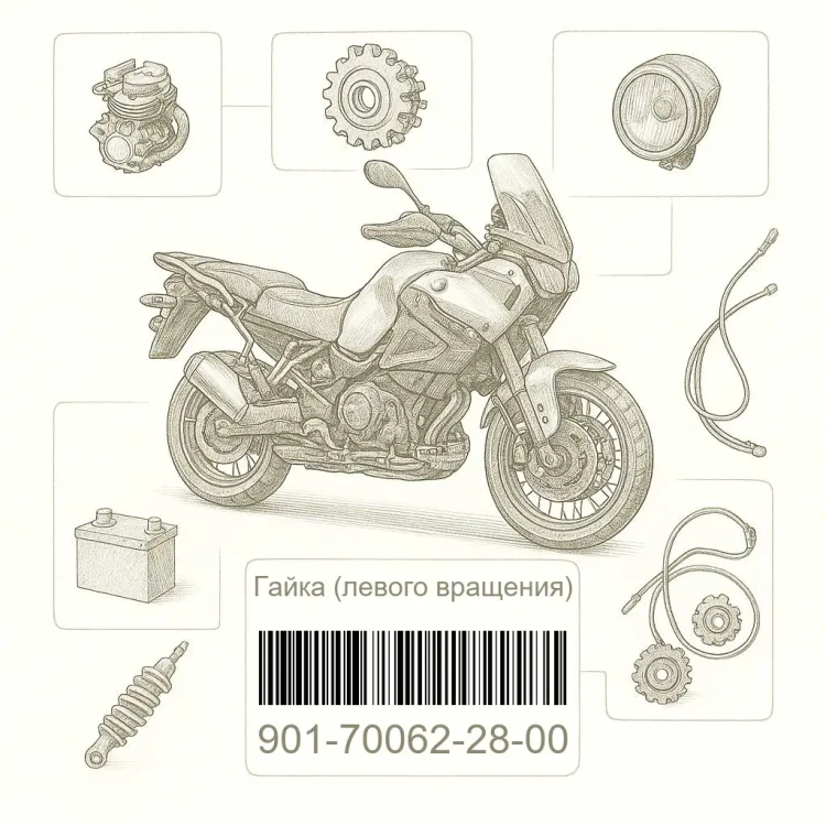 901-70062-28-00 Гайка (левого вращения), Yamaha Номер детали 901-70062-28-00, 901700622800, 901-70062-28, 9017006228, 901 70062 28