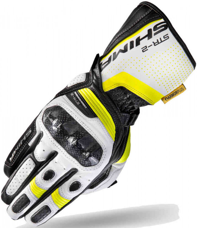 Мотоперчатки для города, спорта и туринга SHIMA STR-2 Черный/Белый/Желтый STR-2-GLOVES-FLUO-S