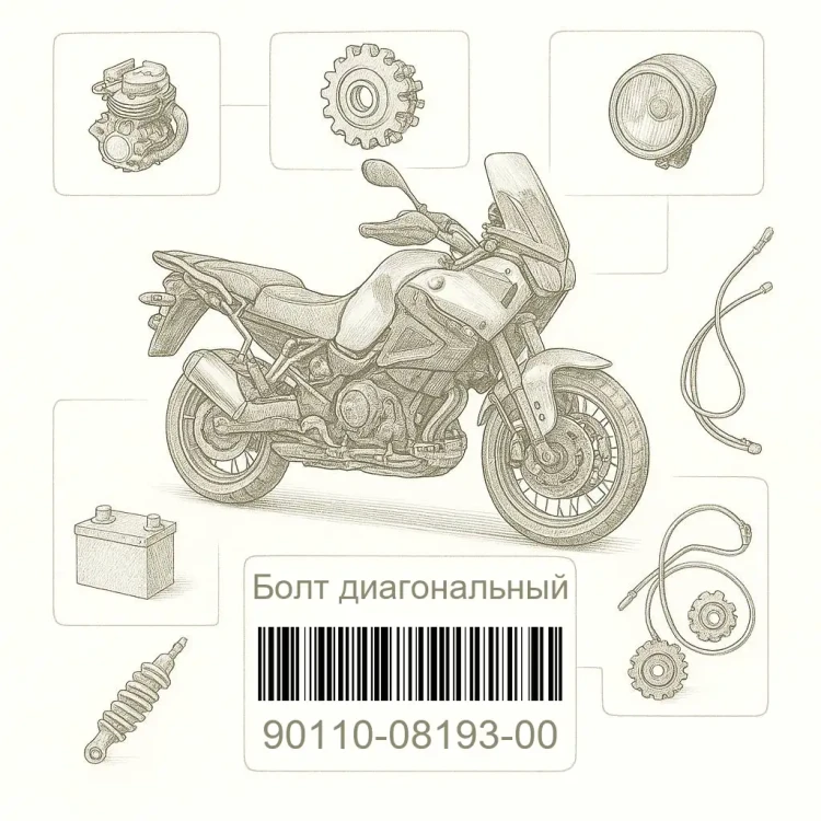 90110-08193-00 Болт диагональный, Yamaha Номер детали 90110-08193-00, 901100819300, 90110-08193, 9011008193, 90110 08193