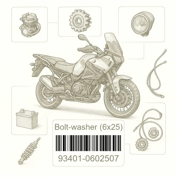 93401-0602507 Bolt-washer (6x25), Honda Номер детали 93401-0602507, 934010602507