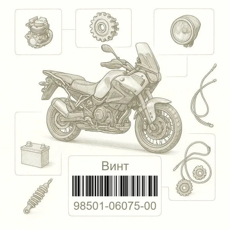 98501-06075-00 Винт, Yamaha Номер детали 98501-06075-00, 985010607500, 98501-06075, 9850106075, 98501 06075