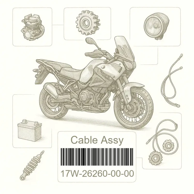 17W-26260-00-00 Cable Assy, Throttle, Yamaha Номер детали 17W-26260-00-00, 17W262600000, 17W-26260-00, 17W2626000, 17W 26260 00