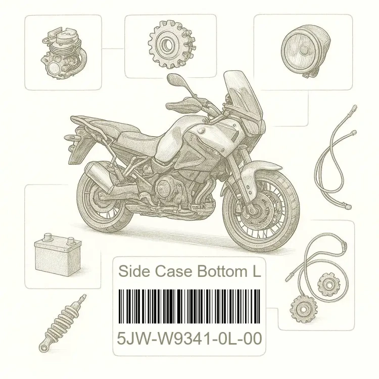 5JW-W9341-0L-00 Side Case Bottom L, Yamaha Номер детали 5JW-W9341-0L-00, 5JWW93410L00, 5JW-W9341-0L, 5JWW93410L, 5JW W9341 0L