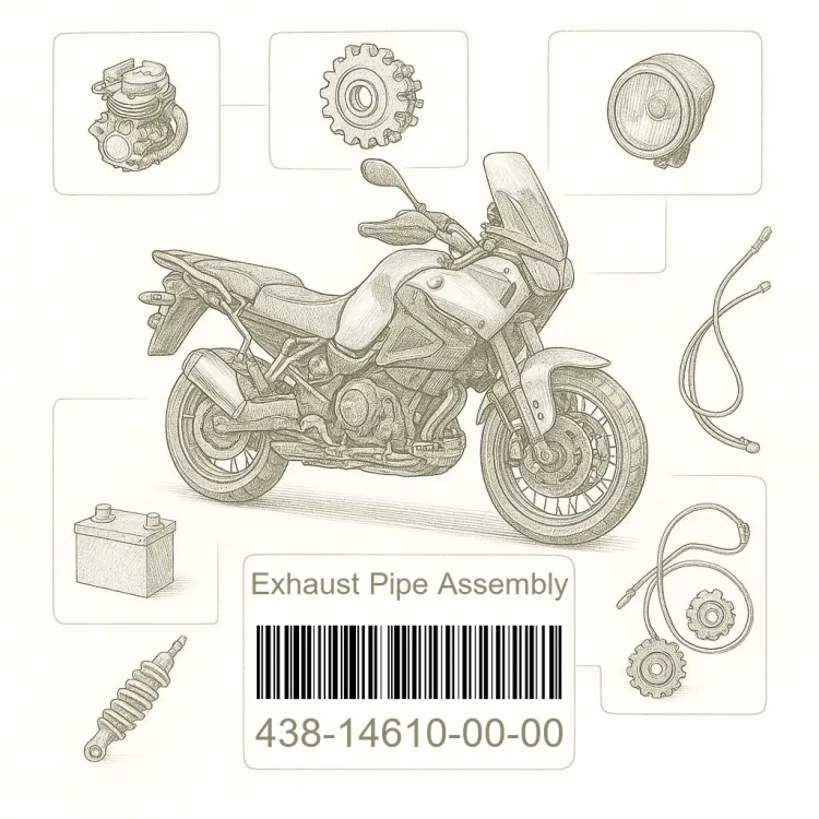 438-14610-00-00 Exhaust Pipe Assembly, Yamaha Номер детали 438-14610-00-00, 438146100000, 438-14610-00, 4381461000, 438 14610 00