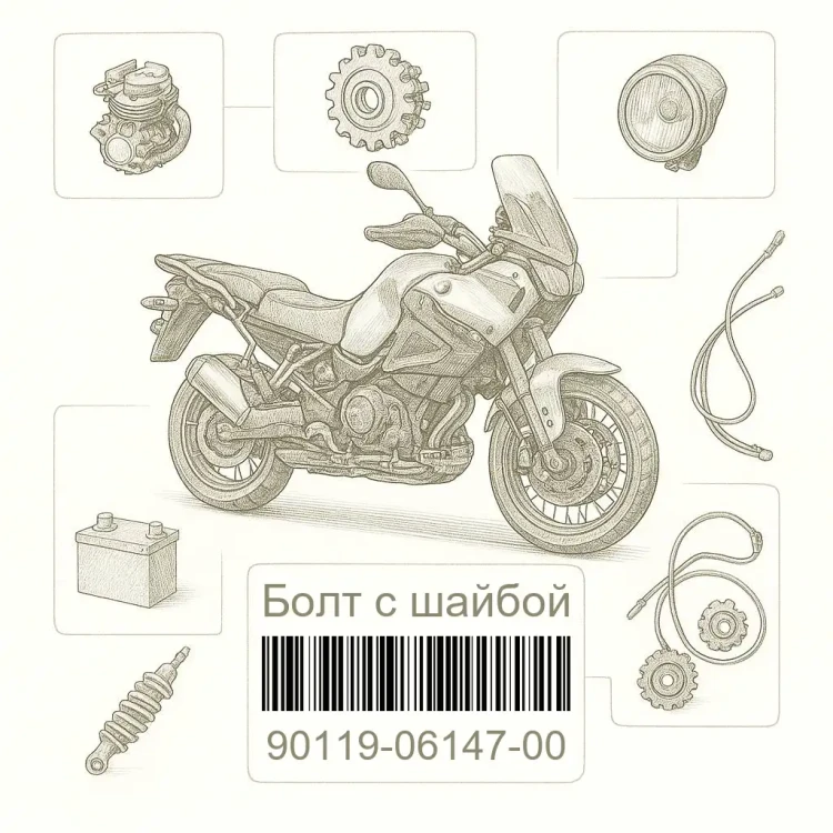 90119-06147-00 Болт с шайбой, Yamaha Номер детали 90119-06147-00, 901190614700, 90119-06147, 9011906147, 90119 06147