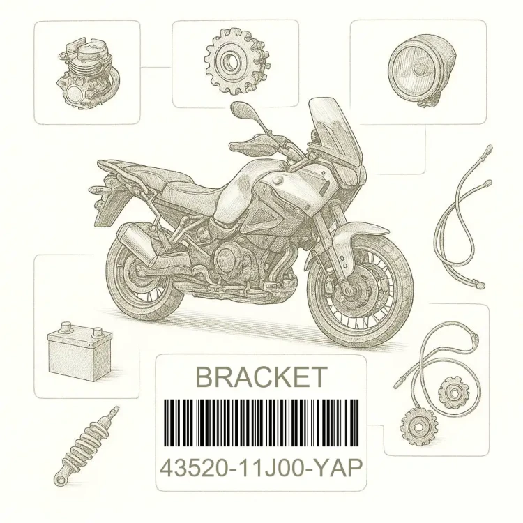 43520-11J00-YAP BRACKET,FR FOOTREST,L, Suzuki Номер детали 43520-11J00-YAP, 4352011J00YAP