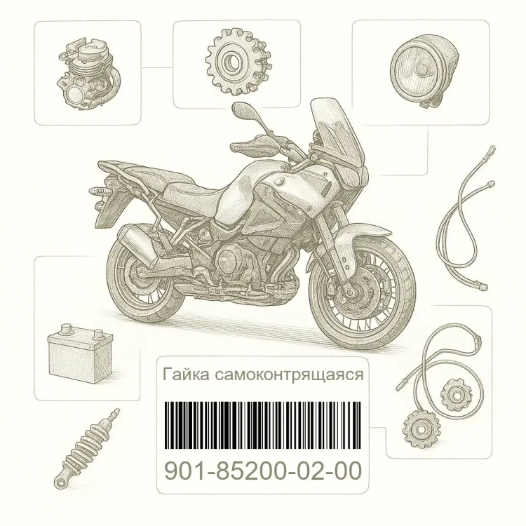 901-85200-02-00 Гайка самоконтрящаяся, Yamaha Номер детали 901-85200-02-00, 901852000200, 901-85200-02, 9018520002, 901 85200 02