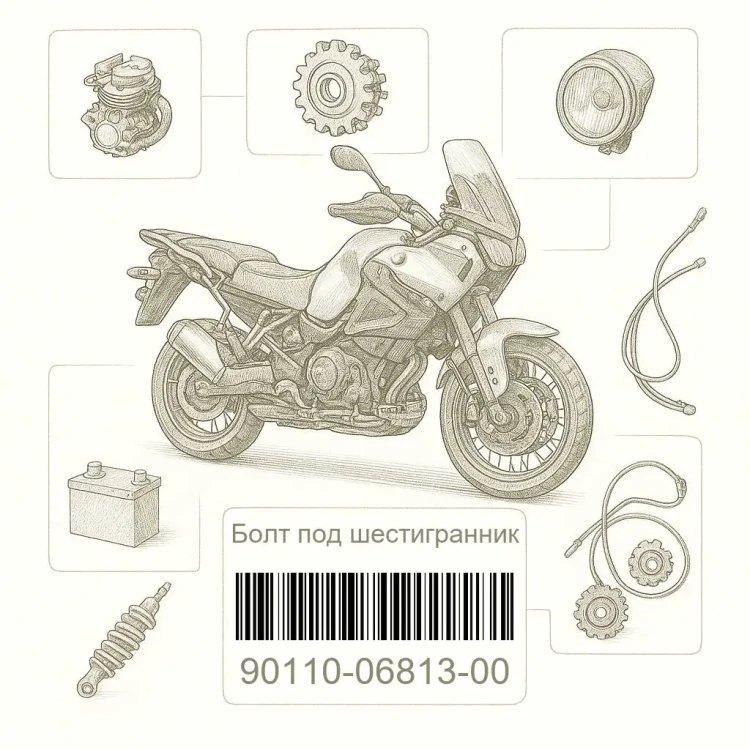 90110-06813-00 Болт под шестигранник, Yamaha Номер детали 90110-06813-00, 901100681300, 90110-06813, 9011006813, 90110 06813