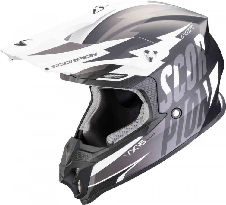Мотошлем для мотокросса и эндуро Scorpion VX-16 Evo Air Slanter Motocross Черный матовый/Серебристый 146-431-159-03