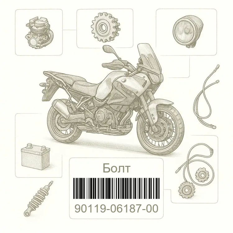 90119-06187-00 Болт, Yamaha Номер детали 90119-06187-00, 901190618700, 90119-06187, 9011906187, 90119 06187