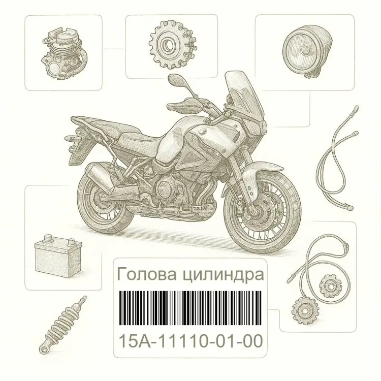 15A-11110-01-00 Голова цилиндра, Yamaha Номер детали 15A-11110-01-00, 15A111100100, 15A-11110-01, 15A1111001, 15A 11110 01
