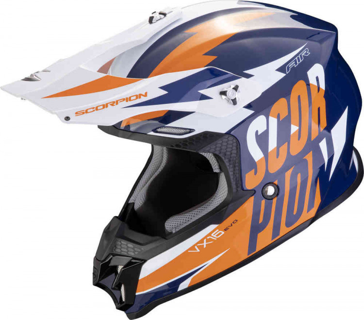 Мотошлем для мотокросса и эндуро Scorpion VX-16 Evo Air Slanter Motocross Синий/Оранжевый 146-431-204-02