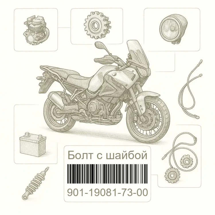 901-19081-73-00 Болт с шайбой, Yamaha Номер детали 901-19081-73-00, 901190817300, 901-19081-73, 9011908173, 901 19081 73