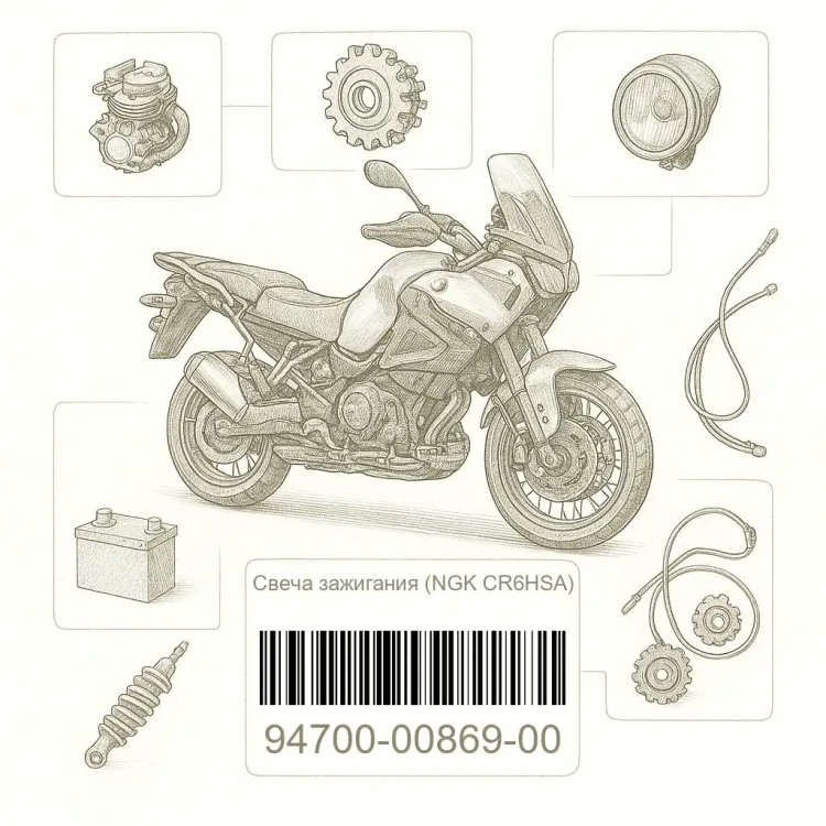 94700-00869-00 Свеча зажигания (NGK CR6HSA), Yamaha Номер детали 94700-00869-00, 947000086900, 94700-00869, 9470000869, 94700 00869