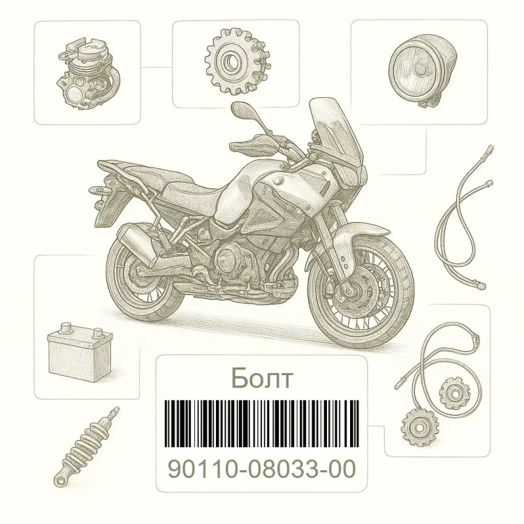 90110-08033-00 Болт, Yamaha Номер детали 90110-08033-00, 901100803300, 90110-08033, 9011008033, 90110 08033