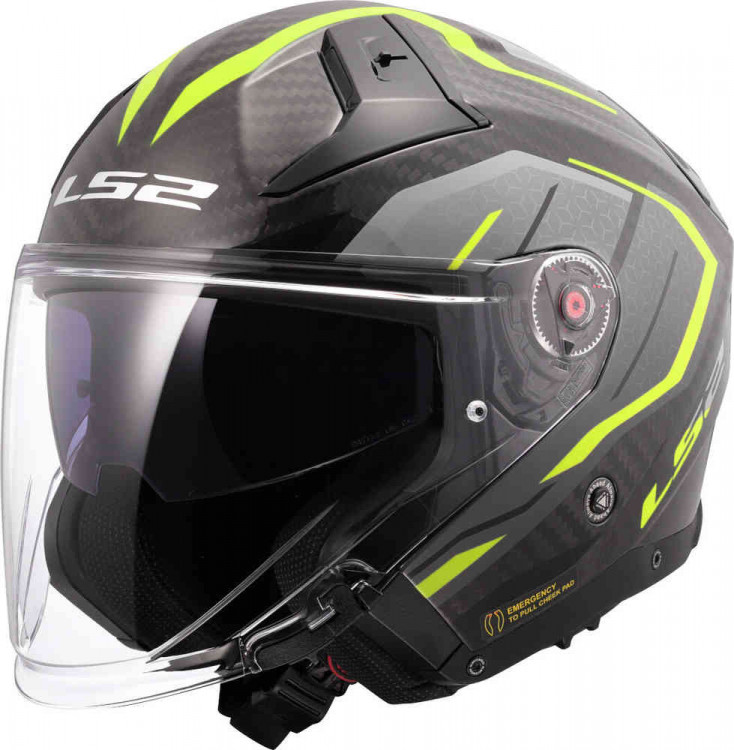 Мотошлем открытый LS2 OF603 Infinity II Carbon Urus углерод/неоново-жёлтый 366035454XS