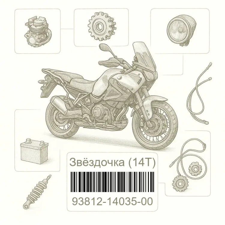 93812-14035-00 Звёздочка (14T), Yamaha Номер детали 93812-14035-00, 938121403500, 93812-14035, 9381214035, 93812 14035