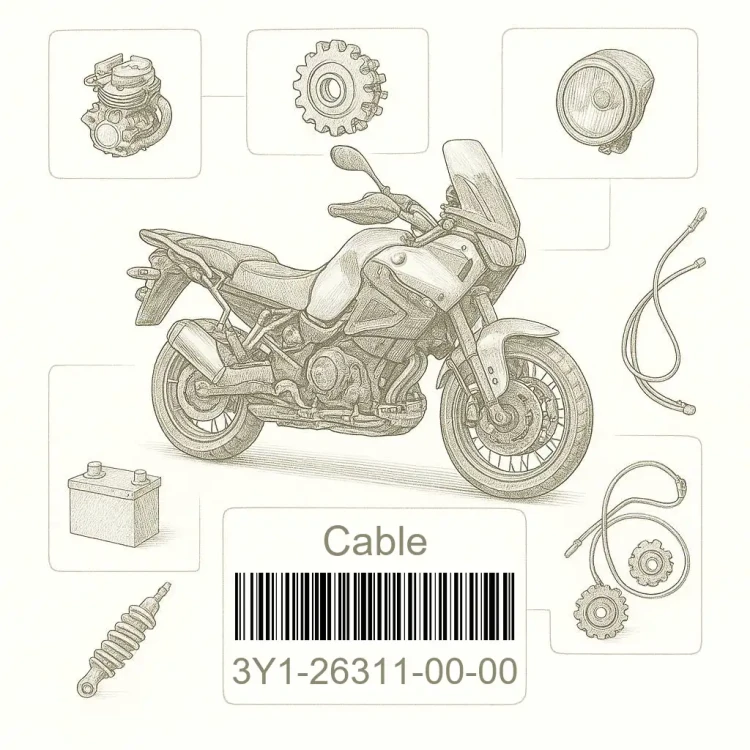 3Y1-26311-00-00 Cable, Throttle 1, Yamaha Номер детали 3Y1-26311-00-00, 3Y1263110000, 3Y1-26311-00, 3Y12631100, 3Y1 26311 00