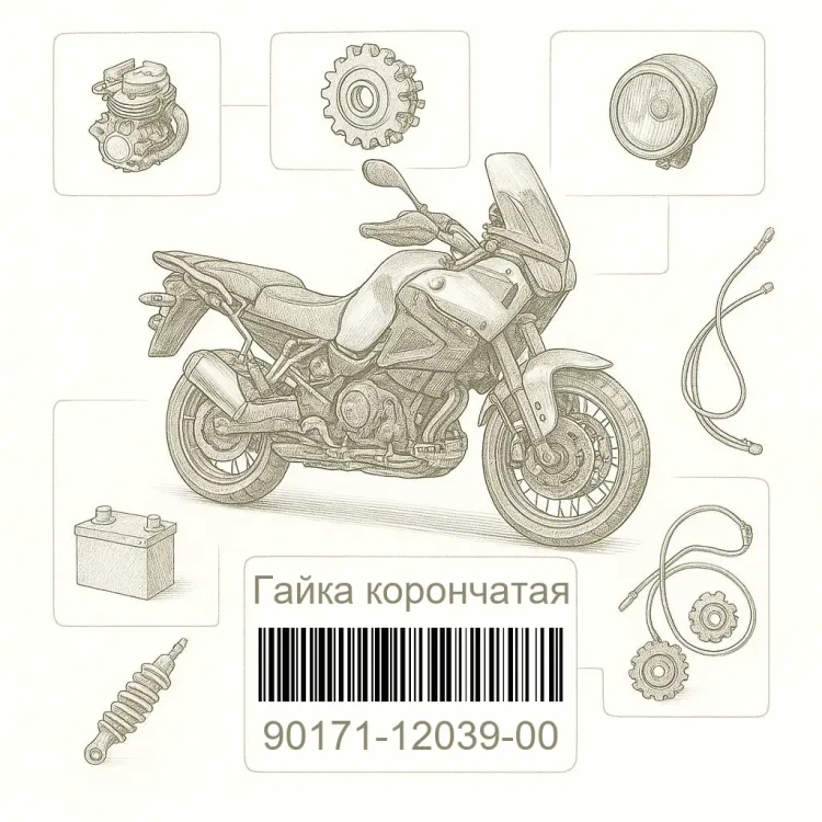 90171-12039-00 Гайка корончатая, Yamaha Номер детали 90171-12039-00, 901711203900, 90171-12039, 9017112039, 90171 12039