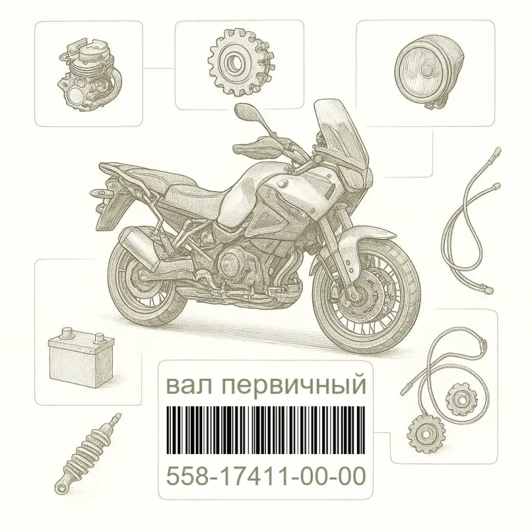 558-17411-00-00 вал первичный, (11т), Yamaha Номер детали 558-17411-00-00, 558174110000, 558-17411-00, 5581741100, 558 17411 00