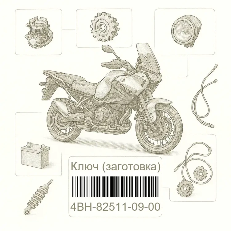 4BH-82511-09-00 Ключ (заготовка), Yamaha Номер детали 4BH-82511-09-00, 4BH825110900, 4BH-82511-09, 4BH8251109, 4BH 82511 09