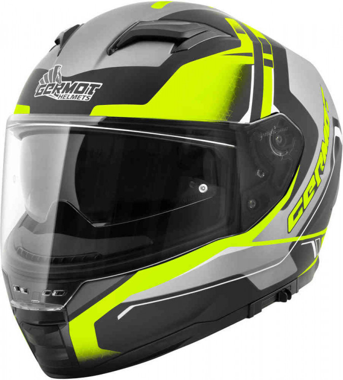 Мотошлем интеграл Germot GM 350 Dekor Черный матовый/серый/неоново-желтый GM00035025-XS