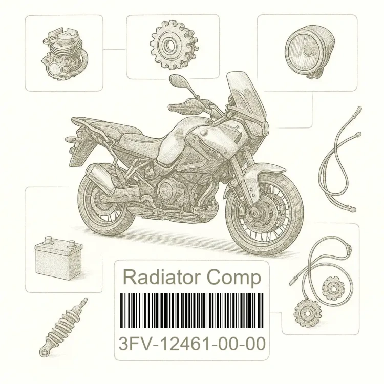 3FV-12461-00-00 Radiator Comp, Yamaha Номер детали 3FV-12461-00-00, 3FV124610000, 3FV-12461-00, 3FV1246100, 3FV 12461 00