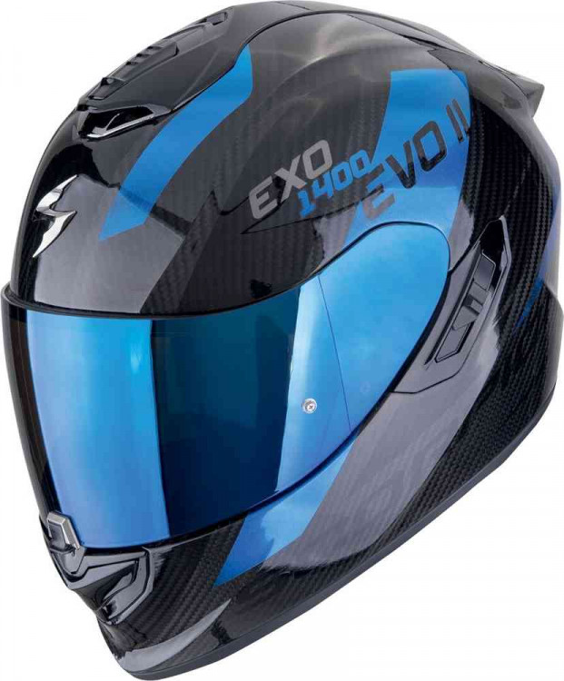 Мотошлем интеграл Scorpion EXO-1400 Evo II Carbon Air Platted Черный/Синий 140-483-66-02