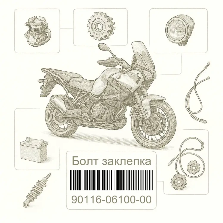 90116-06100-00 Болт заклепка, Yamaha Номер детали 90116-06100-00, 901160610000, 90116-06100, 9011606100, 90116 06100