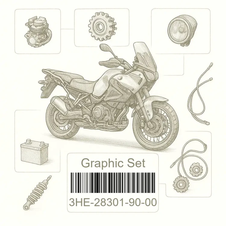 3HE-28301-90-00 Graphic Set, Lower Cover 1, Yamaha Номер детали 3HE-28301-90-00, 3HE283019000, 3HE-28301-90, 3HE2830190, 3HE 28301 90