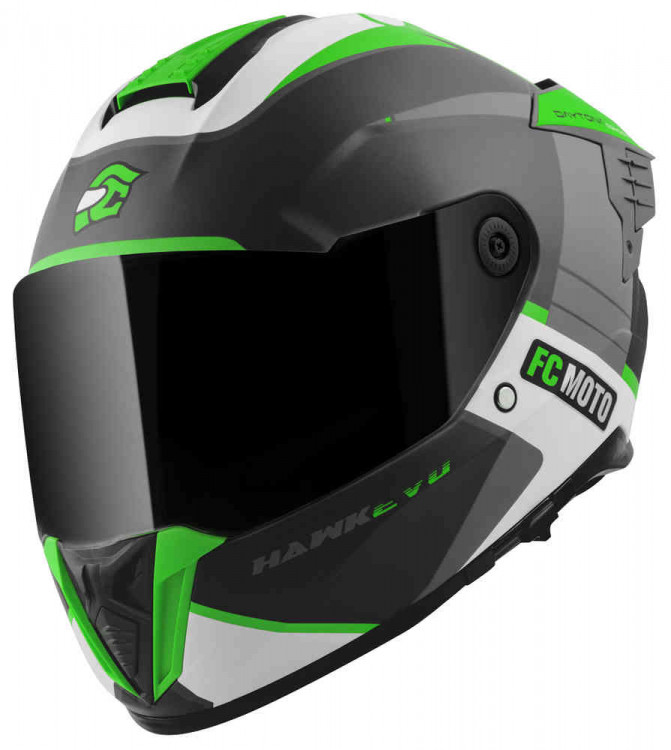 Мотошлем интеграл FC-Moto Hawk EVO-X Чёрный Матовый/Зелёный/Белый FCM-17-MH-008-172-XS