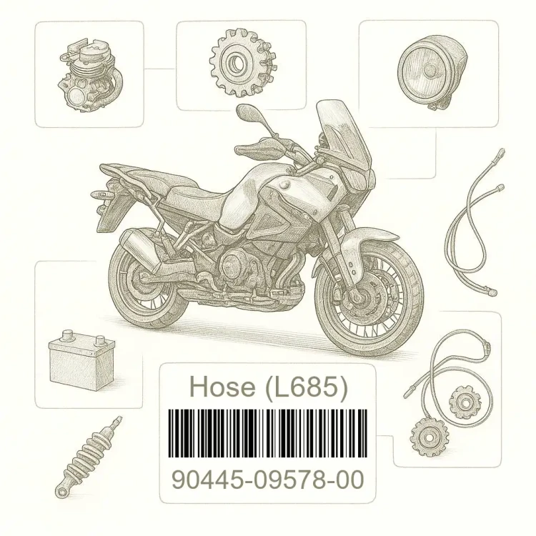 90445-09578-00 Hose (L685), Yamaha Номер детали 90445-09578-00, 904450957800, 90445-09578, 9044509578, 90445 09578