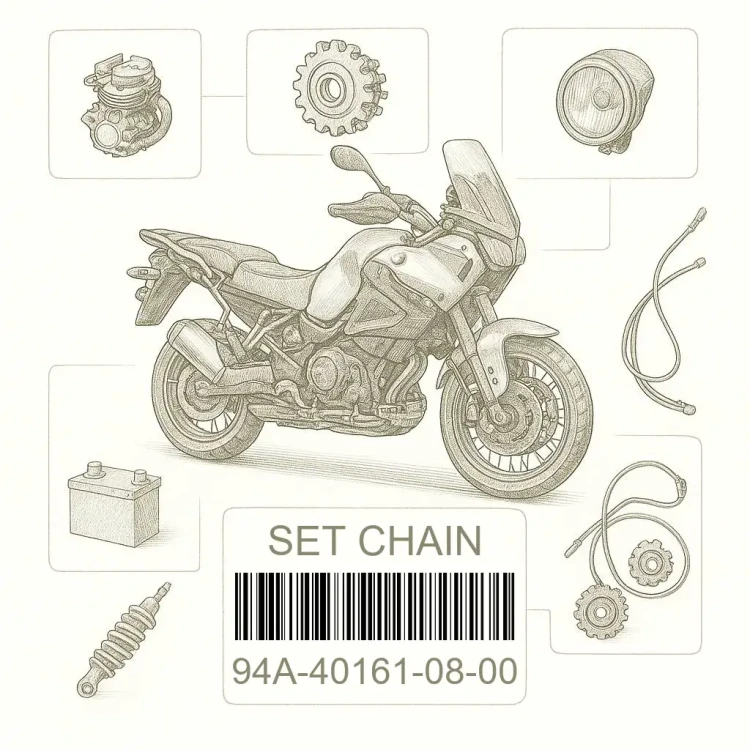 94A-40161-08-00 SET CHAIN, Yamaha Номер детали 94A-40161-08-00, 94A401610800, 94A-40161-08, 94A4016108, 94A 40161 08