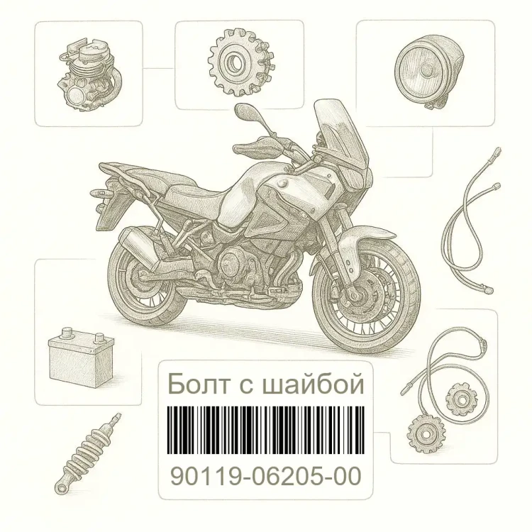 90119-06205-00 Болт с шайбой, Yamaha Номер детали 90119-06205-00, 901190620500, 90119-06205, 9011906205, 90119 06205