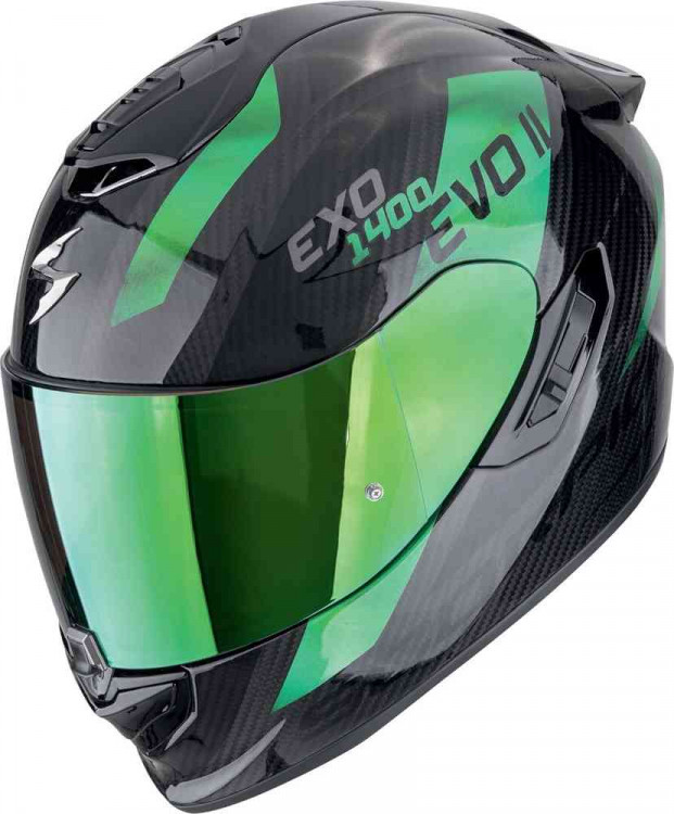 Мотошлем интеграл Scorpion EXO-1400 Evo II Carbon Air Platted Черный/Зеленый 140-483-69-02