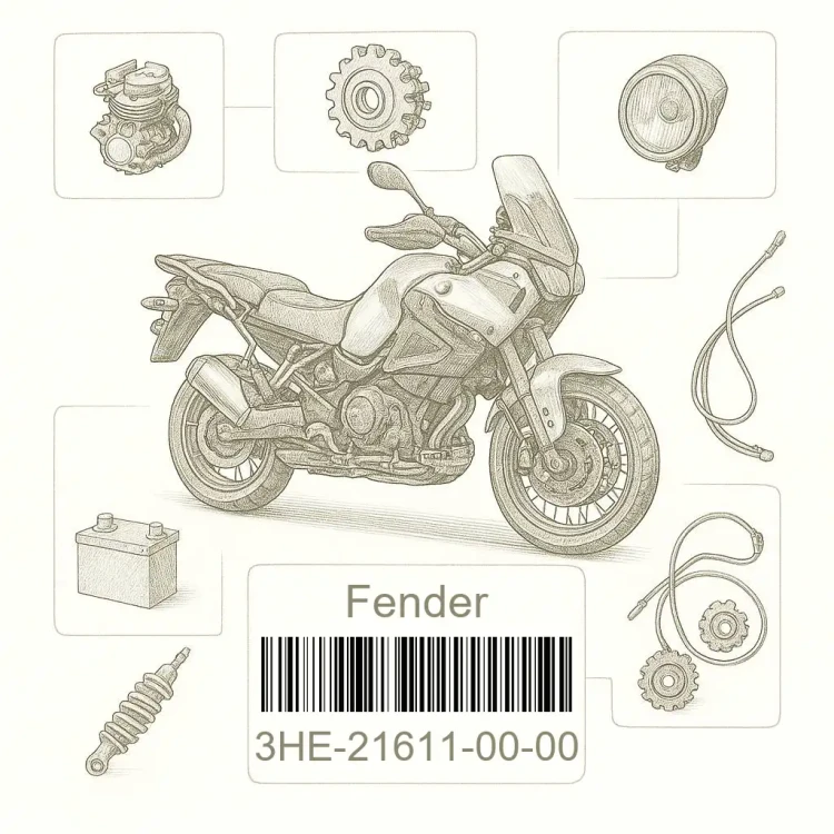 3HE-21611-00-00 Fender, Rear, Yamaha Номер детали 3HE-21611-00-00, 3HE216110000, 3HE-21611-00, 3HE2161100, 3HE 21611 00