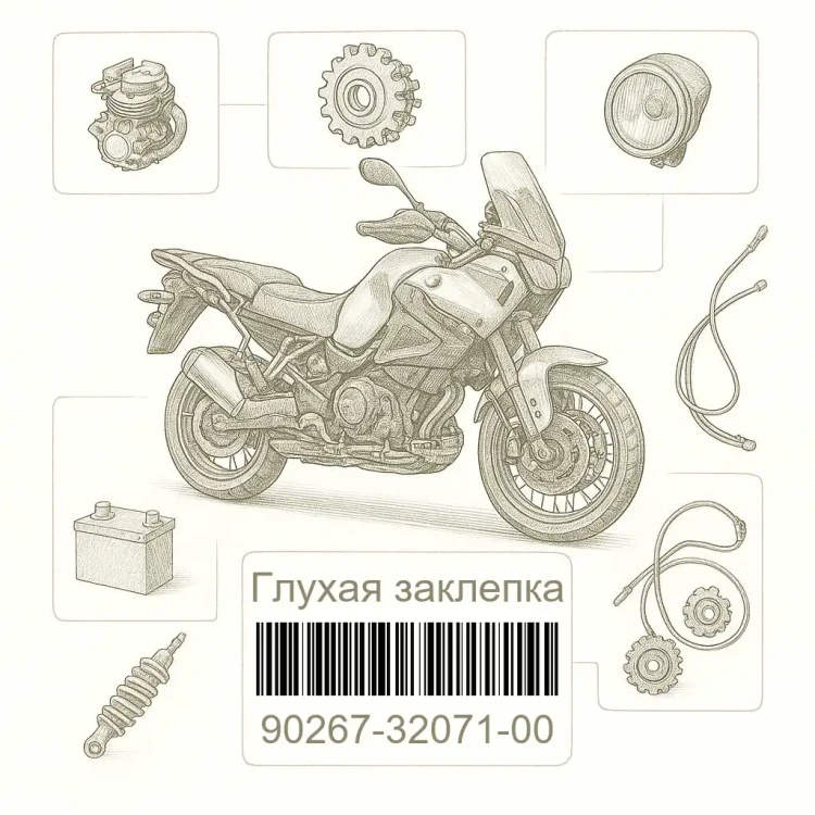 90267-32071-00 Глухая заклепка, Yamaha Номер детали 90267-32071-00, 902673207100, 90267-32071, 9026732071, 90267 32071