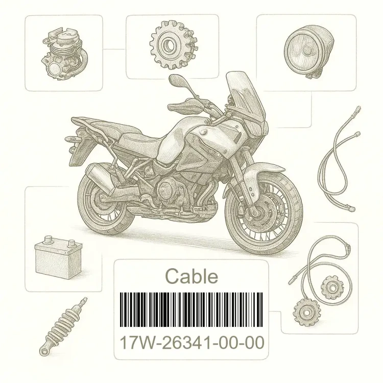 17W-26341-00-00 Cable, Brake, Yamaha Номер детали 17W-26341-00-00, 17W263410000, 17W-26341-00, 17W2634100, 17W 26341 00