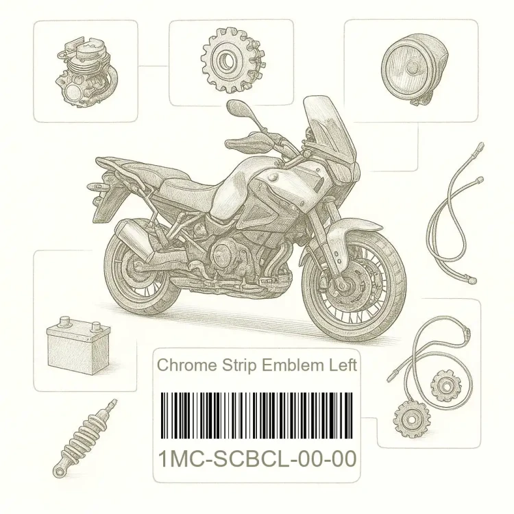 1MC-SCBCL-00-00 Chrome Strip Emblem Left, Yamaha Номер детали 1MC-SCBCL-00-00, 1MCSCBCL0000, 1MC-SCBCL-00, 1MCSCBCL00, 1MC SCBCL 00