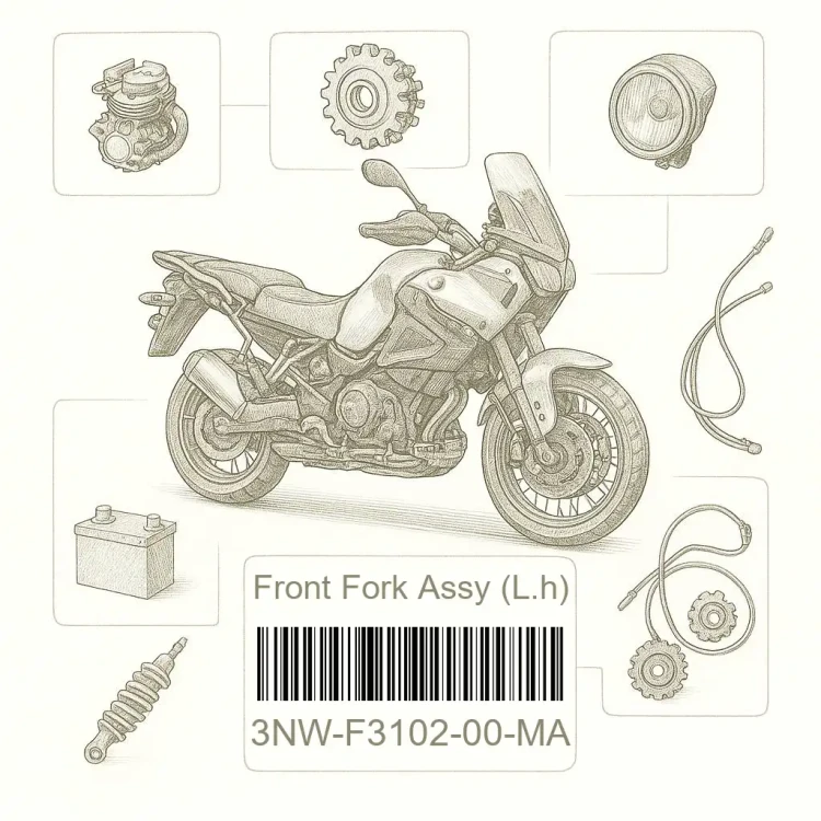3NW-F3102-00-MA Front Fork Assy (L.h), Yamaha Номер детали 3NW-F3102-00-MA, 3NWF310200MA
