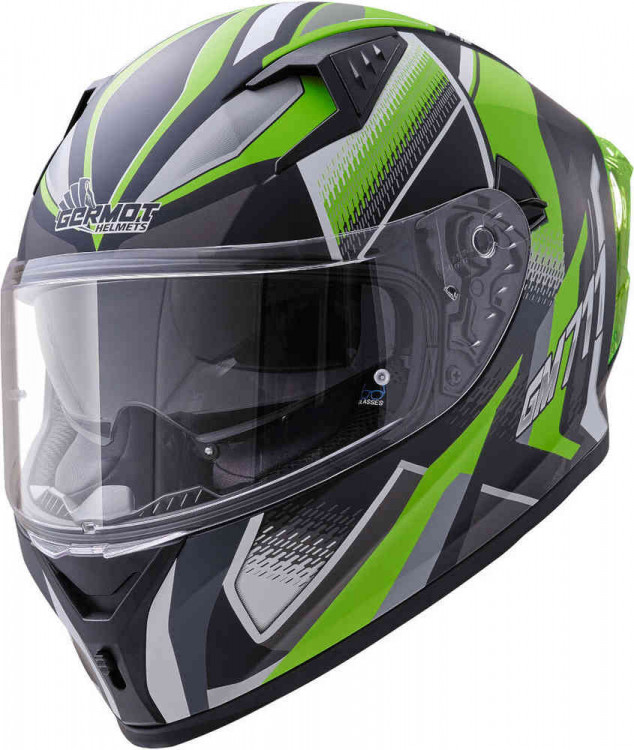 Мотошлем интеграл Germot GM 711 Dekor Черный матовый/Зеленый GM00071128-L