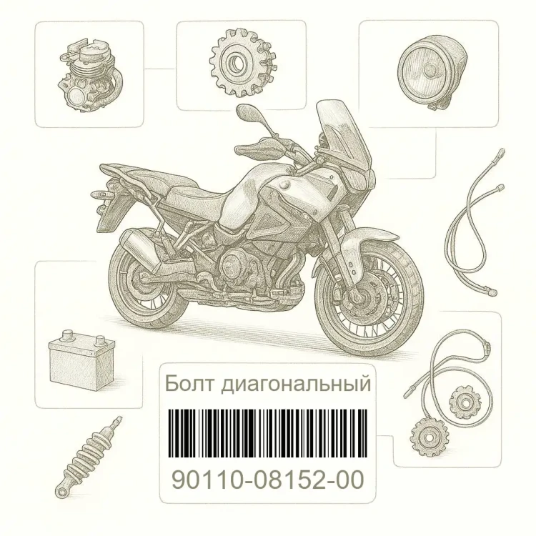 90110-08152-00 Болт диагональный, Yamaha Номер детали 90110-08152-00, 901100815200, 90110-08152, 9011008152, 90110 08152