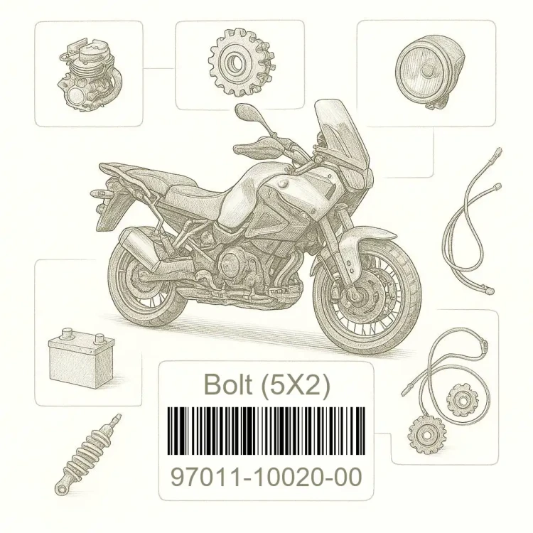 97011-10020-00 Bolt (5X2), Yamaha Номер детали 97011-10020-00, 970111002000, 97011-10020, 9701110020, 97011 10020