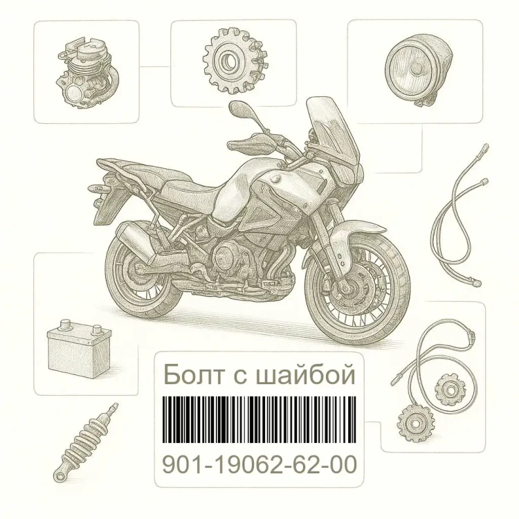 901-19062-62-00 Болт с шайбой, Yamaha Номер детали 901-19062-62-00, 901190626200, 901-19062-62, 9011906262, 901 19062 62