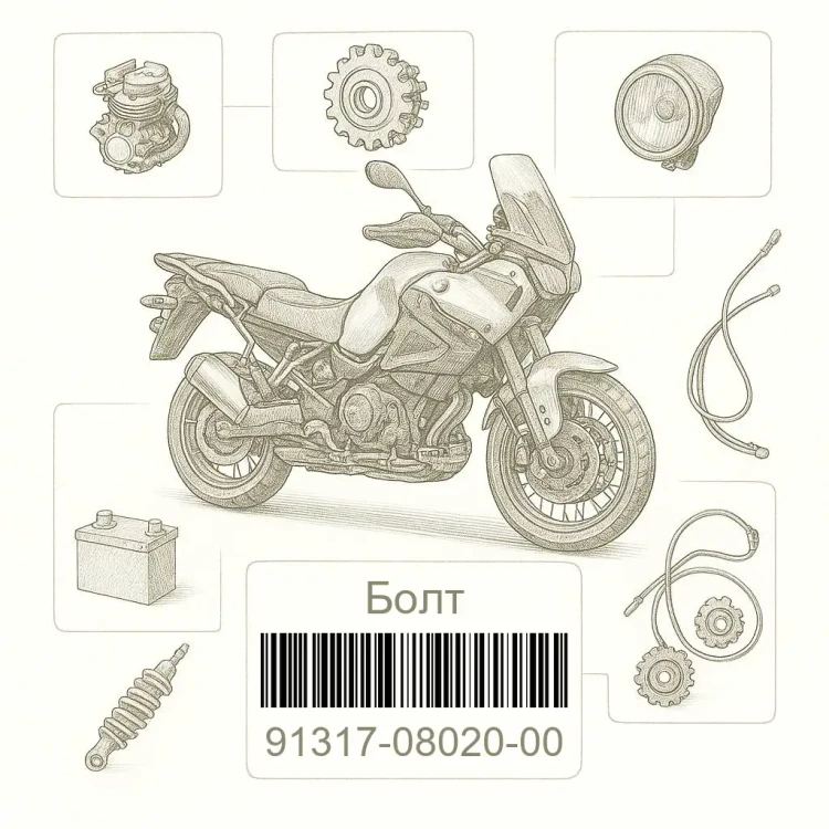 91317-08020-00 Болт, Yamaha Номер детали 91317-08020-00, 913170802000, 91317-08020, 9131708020, 91317 08020